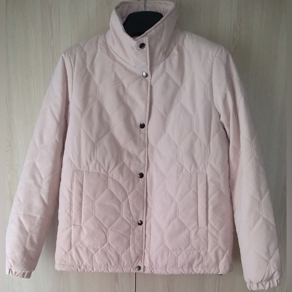 Quilted Jacket Light Pink Pastel Blush Lightweight Puffer Bomber Stand Collar S